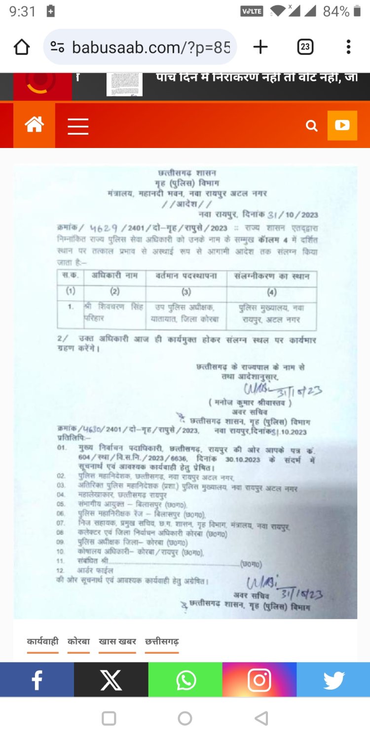 अन्ततः हटा दिये गये बहुचर्चित यातायात DSP परिहार:निर्वाचन आयोग मुस्तैद