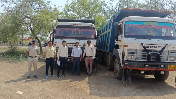 खनीज विभाग ने रेत का अवैध परिवहन करते चार हाईवा पकड़ा